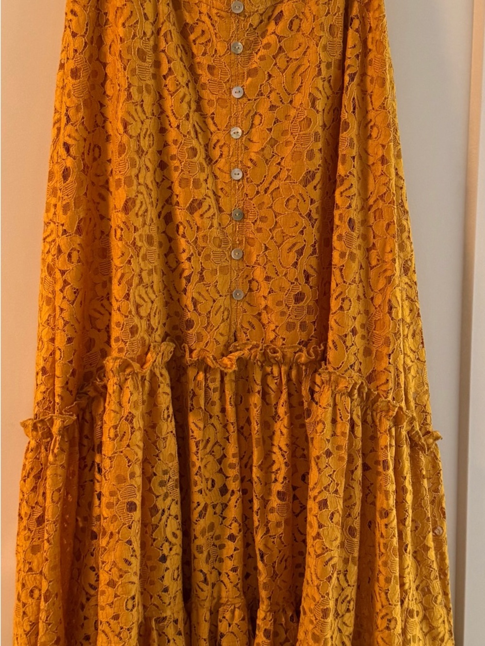 Women's Golden Yellow Lace Tiered Button-Front Skirt